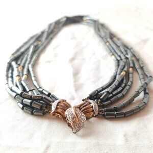 Hematite, Gold, and Teeny Diamonds Necklace